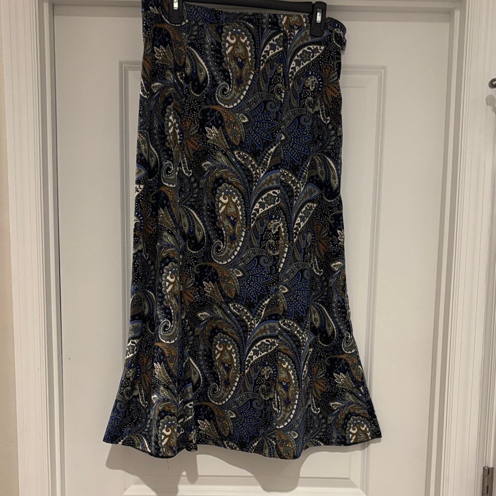 Notations A-Line Skirt with Paisley Design in Blue and Brown